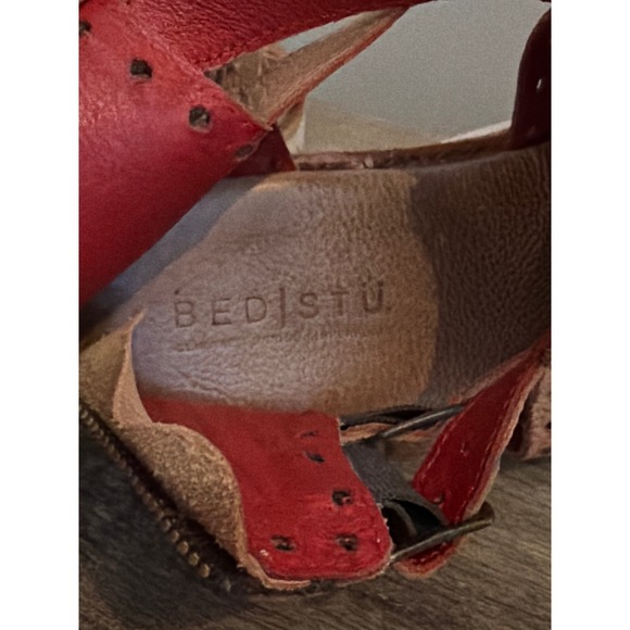Bed Stu Tan Leather Platform Gladiator Sandals Red Leather Lining Womens 10 - Picture 2 of 9